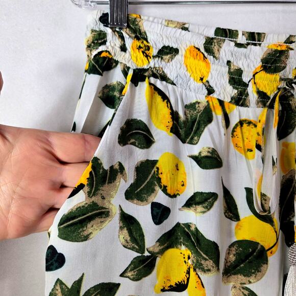 Solitaire Size Large Lemon Yellow Print Jogger Pant Pull On Beach  Pockets  #909 - Picture 6 of 10